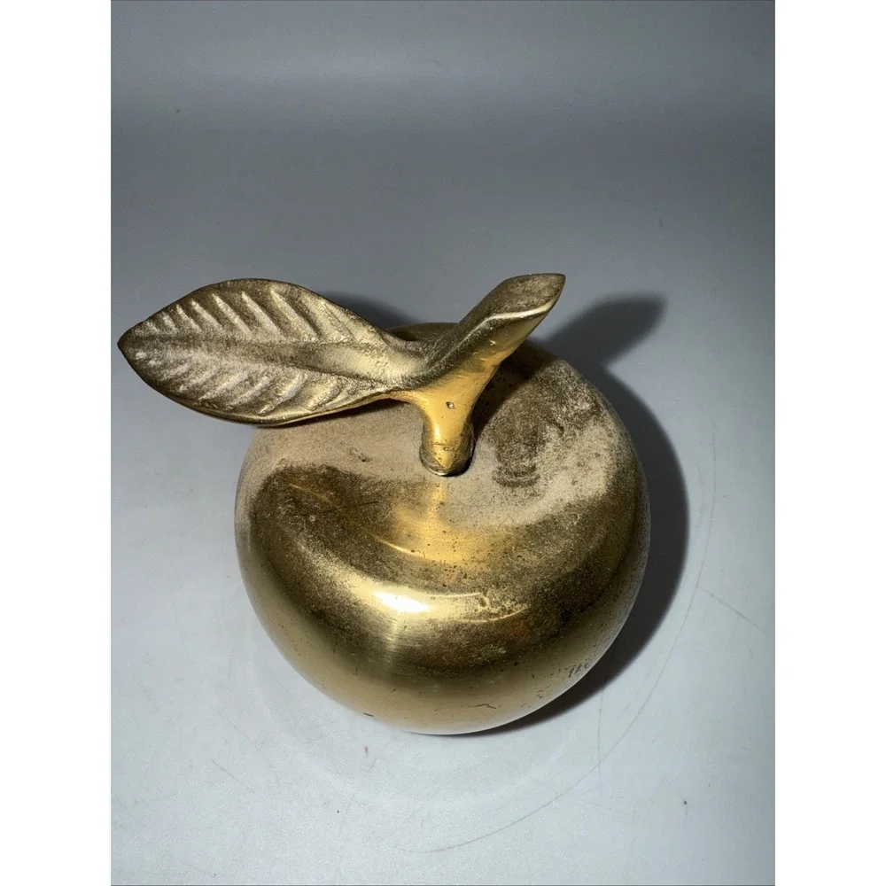 Vintage Solid Brass Apple Bell Teacher's Paperweight Classroom Decor W/PATINA